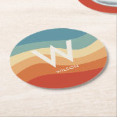 ウェーブレトロストライプモノグラムパーソナルパーティー ラウンドペーパーコースター (アングル)