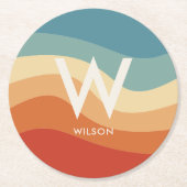 ウェーブレトロストライプモノグラムパーソナルパーティー ラウンドペーパーコースター (正面)