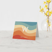 ウェーブレトロストライプモノグラム個人ステーショナリー カード (黄色い花)