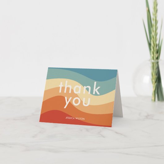 ウェーブレトロストライプモノグラム個人ステーショナリー サンキューカード (正面)