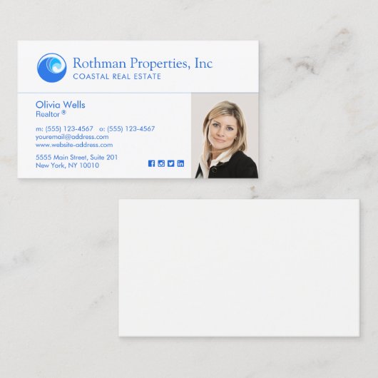 ウェーブロゴ実在エステートエージェントのフォト名刺 名刺 (正面/裏面)