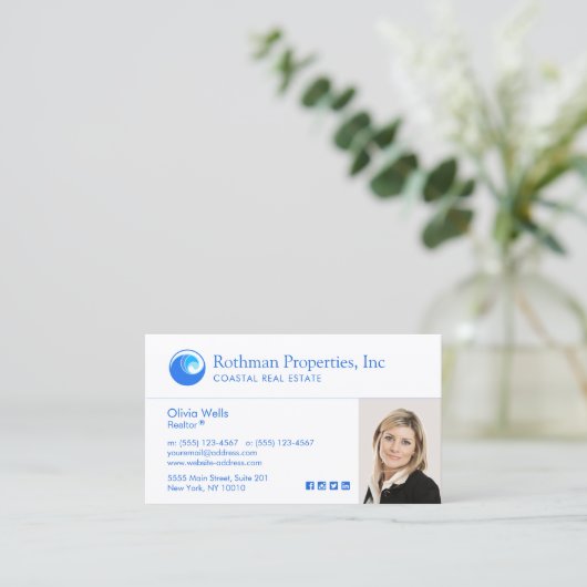 ウェーブロゴ実在エステートエージェントのフォト名刺 名刺 (スタンド正面)