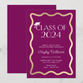 ウェーブワイン金ゴールド卒業パーティー 招待状 (正面/裏面)