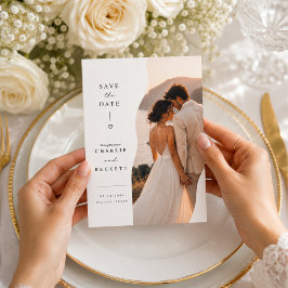 ウェーブ分割ウェディング・セイヴ・ザ・デート・フォトカード セーブザデート