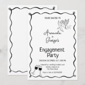ウェーブ型のエンゲージメント発表の結婚式 招待状 (正面/裏面)
