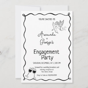 ウェーブ型のエンゲージメント発表の結婚式 招待状