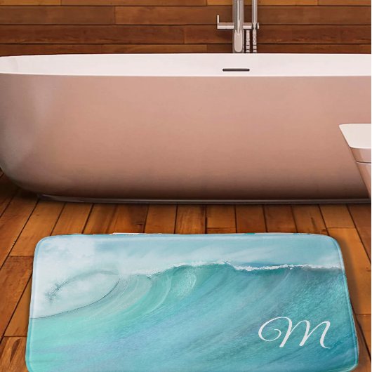 ウェーブ海アクアビーチブルーモダンシーン バスマット
