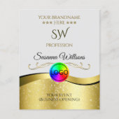 ウェーブ状のゴールドデコレーションが施されたライトグレーのロゴモノグラムのフライヤー チラシ (正面)