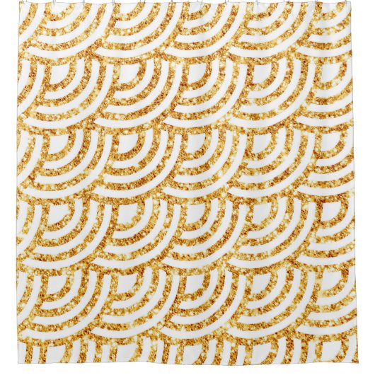 ウェーブ金ゴールドサングリッターボホコレクシ人気があるョン シャワーカーテン (正面)