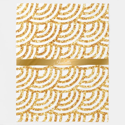 ウェーブ金ゴールドサングリッターボホコレクシ人気があるョン フリースブランケット (正面)