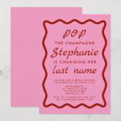 ウェーブ エッジ ピンクとレッド ポップ・ザ・シャンパン ブライダル 招待状 (正面/裏面)