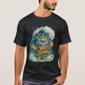 ウェーブ・ハロー・サマー かわいいオーシャンモンスター Tシャツ