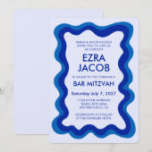 ウェーブ フレーム モダン シック カスタム バー ミッツヴァ 招待状 (正面/裏面)