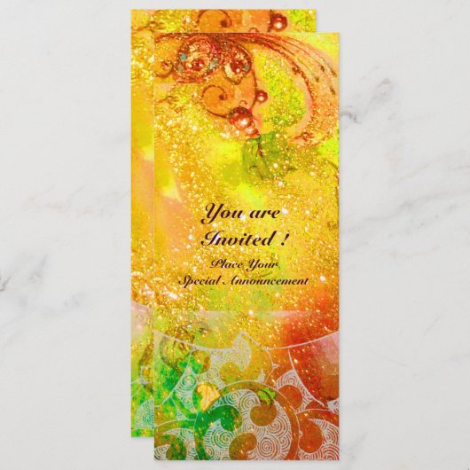 ウェーブ、明るい赤、緑、茶色、ピンク、金のスパークル 招待状 (正面/裏面)