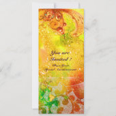 ウェーブ、明るい赤、緑、茶色、ピンク、金のスパークル 招待状 (正面)