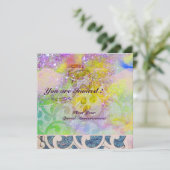 ウェーブ、輝く紫 緑 青 ピンク ゴールドのスパークル 招待状 (スタンド正面)