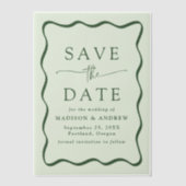 ウェーモダンブ緑のフレーム結婚式の日付を保存 ベラム紙招待状 (正面)