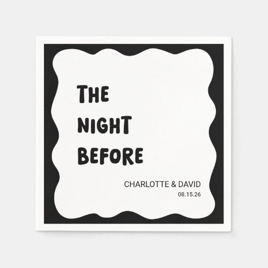 ウェーモダンブ縁どブラック&ホワイトのリハーサルのディナー スタンダードカクテルナプキン (正面)