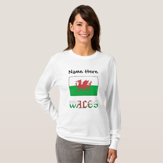 ウェールズとウェパーソナライズされたルシュ国旗の女性 Tシャツ (正面フル)