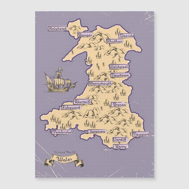 ウェールズのイラスト旅行地図 (正面)