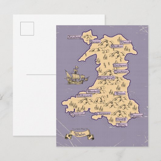 ウェールズのイラスト旅行地図 インビテーションポストカード (正面/裏面)
