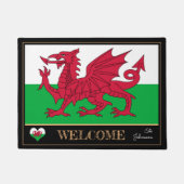 ウェールズのエンブレム、ウェールズ国旗のマットサイmru /sport Welcome ドアマット (正面)