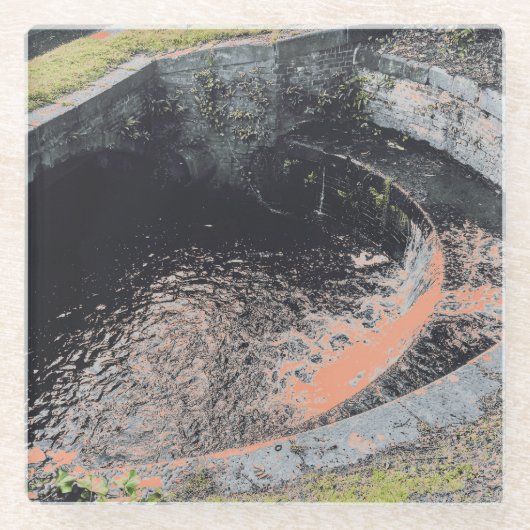 ウェールズのオレンジ色のプール ガラスコースター (正面)