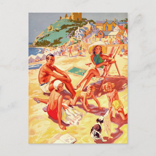 ウェールズのクリシースビーチ、家族、バケーション、ヴィンテージ ポストカード (正面)