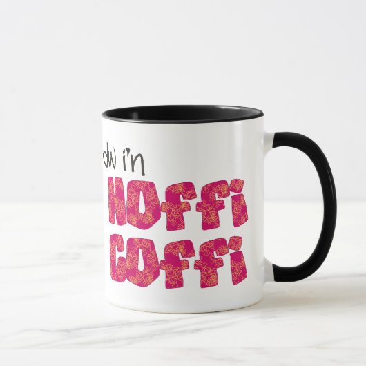 ウェールズのコーヒー・マグ: Hoffi Coffi、ピンクおよびオレンジ マグカップ (右)