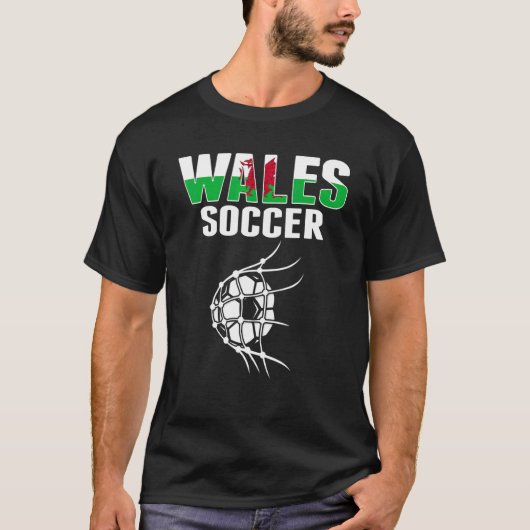 ウェールズのサッカーボールでネットゴールウェールズのサッカーSupp Tシャツ (正面)