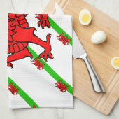 ウェールズのストライプな旗 キッチンタオル (四つ折り)