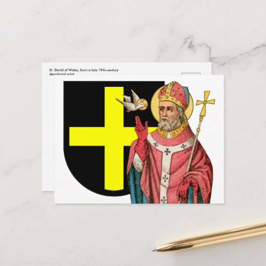 ウェールズのセント・ダビデ(P 001)と彼のシールド葉書 ポストカード (正面/裏面インサイチュ)