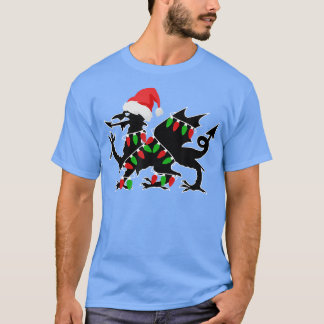 ウェールズのドラゴンサンタクリスマスツリーライツウェルシュクマ Tシャツ