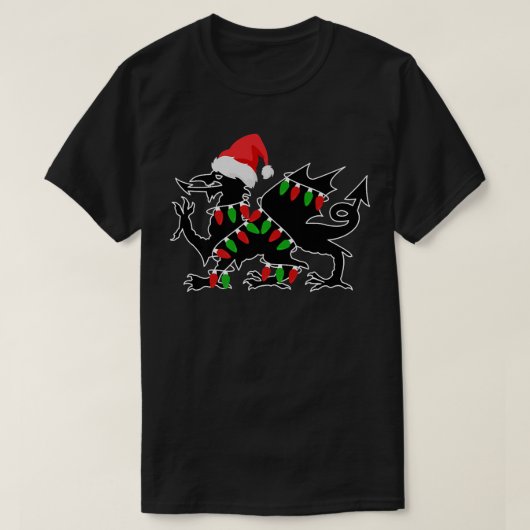 ウェールズのドラゴンサンタクリスマスツリーライツウェルシュクマ Tシャツ (デザイン正面)