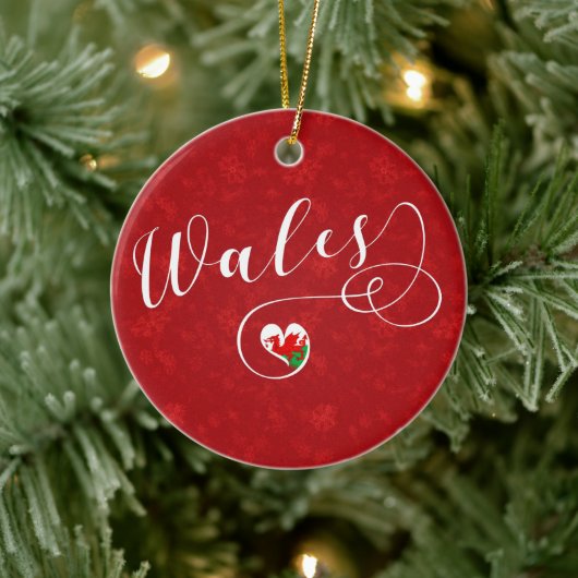 ウェールズのハート国旗 セラミックオーナメント (ツリー)