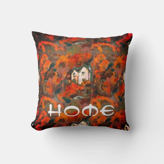 ウェールズのホワイトハウス&秋の木 クッション (正面)