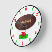 ウェールズのラグビーの柱時計 ラウンド壁時計 (傾斜)