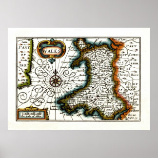 ウェールズの地図または国旗 ポスター