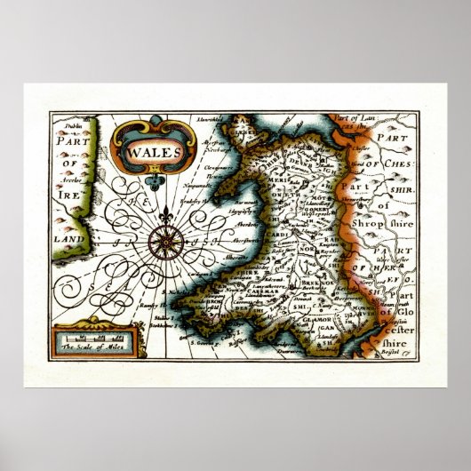 ウェールズの地図または国旗 ポスター (正面)
