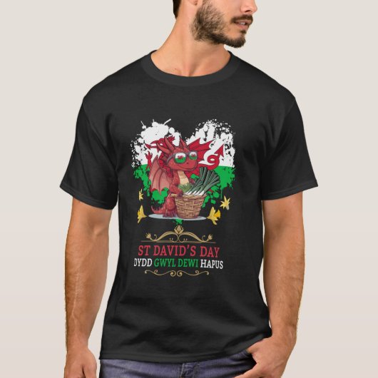 ウェールズの旗の子供服のアイデア セント・デイビッドの日リーク Tシャツ (正面)