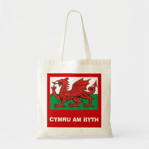 ウェールズの旗、"Cymru AM byth"の、   赤いドラゴン トートバッグ