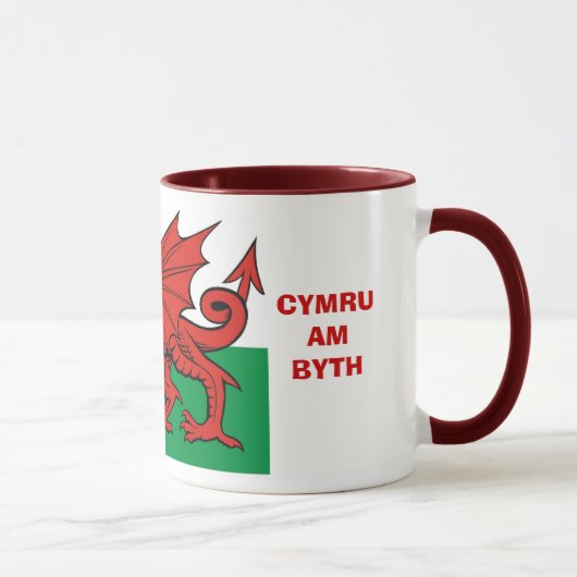 ウェールズの旗、"Cymru AM byth"の、 赤いドラゴン マグカップ (右)