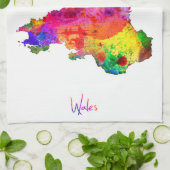 ウェールズの水彩画の地図 キッチンタオル (折り畳み)