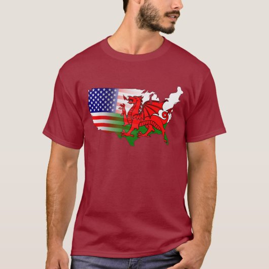 ウェールズの米国旗及び地図のTシャツ Tシャツ (正面)