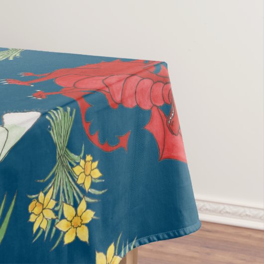 ウェールズの衣裳および紋章の青い綿のテーブルクロス テーブルクロス (インサイチュ)