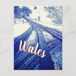 ウェールズのBlue Snowy Winter Road ポストカード