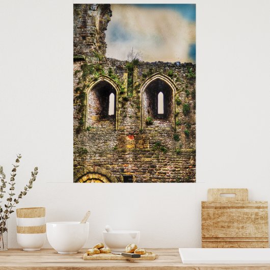 ウェールズのMonmoutshire、Chepstow Castle Windows ポスター (キッチン)