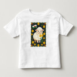 ウェールズを応援する水仙に囲まれたかわいい子羊 トドラーTシャツ