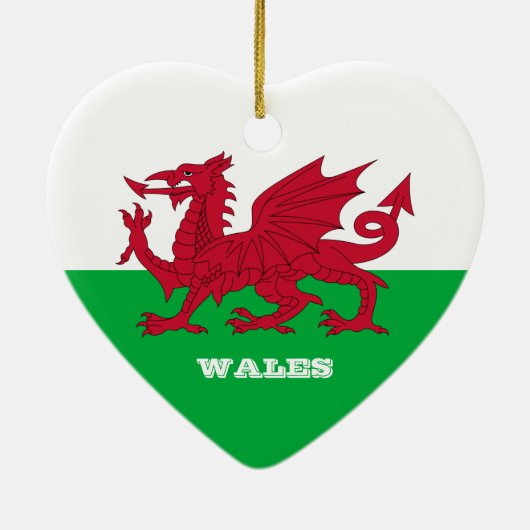 ウェールズハート、ウェールズ国旗のクリスマス セラミックオーナメント (裏面)