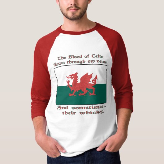 ウェールズ人のケルト人の血が流れる 静かにウィスキーを楽しむ Tシャツ (正面)